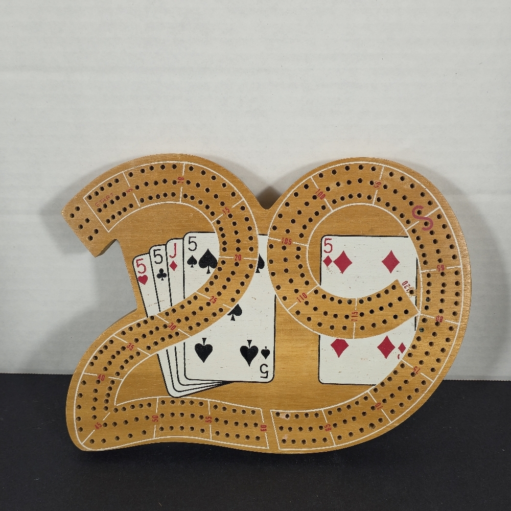 Vintage Sears Deluxe Hardwood  Cribbage Board Crib Cards